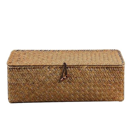 Flettet Kurv Låg Flettet Kosmetik Opbevaringskurv Halm Vævet Opbevaringskasser Opdelt Havgræs Opbevaringsboks 3 Rum Kurv-dwdz