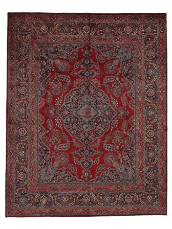 313X400 Tapis D'orient Mashad Fine Noir/Rouge Foncé Grand (Laine, Perse/Iran)