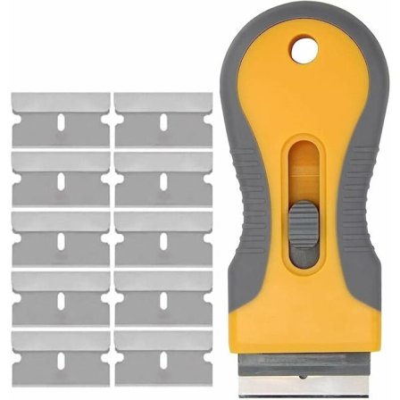 Glasskeramikhällskrapa med 10 st metallblad REPAR INTE YTAN Mycket motståndskraftig skrapa rakblad för att ta bort klistermärken, fönster, spegel, 