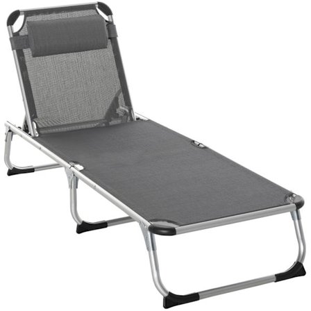 Liggestol Haveseng Liggestol Af Aluminium Stof Afslapningsstol 5-Vejs Justerbar Foldbar Ergonomisk Mesh Grå 170 X 60 X 76 Cm