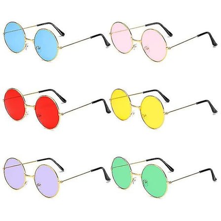 6 par runda hippie-glasögon färgglada retro hippie-glasögon 60-talsstil cirkelglasögon för festgåvor