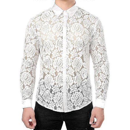 Miesten läpinäkyvä kukkakuvioinen pitsipusero, pitkähihainen nappipaita