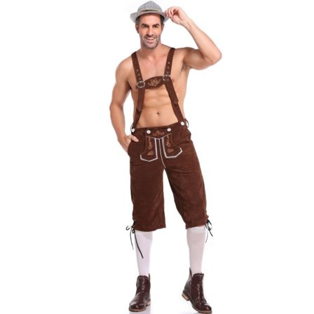 Lærshorts for menn - Ekte lær Tyske lærshorts for menn Oktoberfest-klær Brun XL