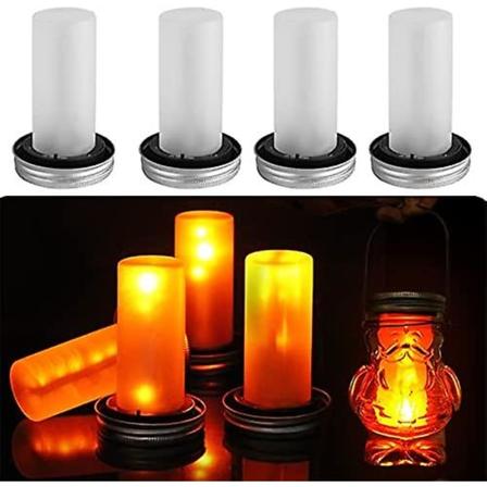 Mason-purkkien valot, Led-aurinkopurkkien kansivalot, Simulaatioliekin välkkyvät puutarhahäät koristevalot 4pcs
