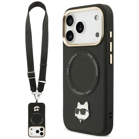 Karl Lagerfeld Big Strap Choupette Metal Logo MagSafe Case for iPhone 17 Pro - Musta