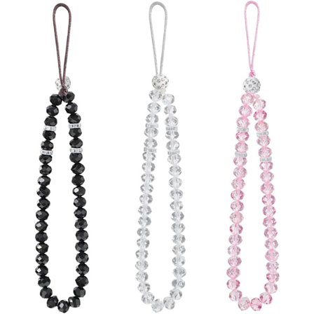 Set med 3 charms till telefonsladd handledssladd i glänsande kristallpärlor, Mobiltelefonsladd, mobiltelefonkedja, telefonhalsband, telefonjuveler
