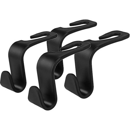 Black Car Back Seat Headrest Hooks For Car Handbag Clothes Coats Grocery Bags, 4-pack