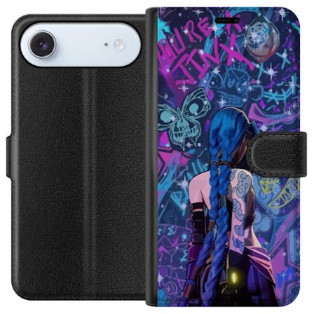 Yhteensopiva Lompakkokotelo Apple Apple iPhone 17 Air Värikäs graffitipiirros, jossa on sinisellä hiuksilla varustettu hahmo kaupunkimaisessa neon-