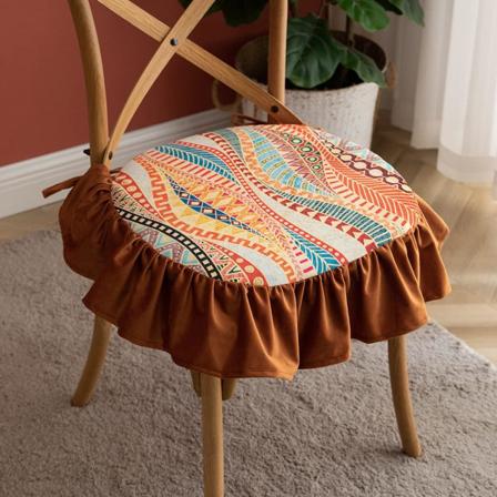 Boho trykt flæsepude til stol med bånd - behagelig køkken- og spisestuestolpude med aftageligt fløjlsbetræk (JSQL, 18"x18"")"
