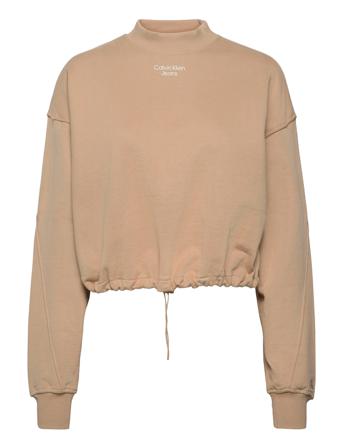 Stacked Logo Mockneck Sweatshirt Sweatshirt Trøje Beige Calvin Klein Jeans