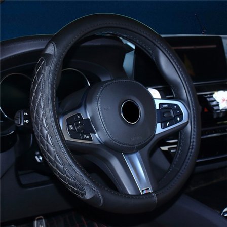 Svart präglad rutig fiberläder bilrattskydd generellt 15 tum