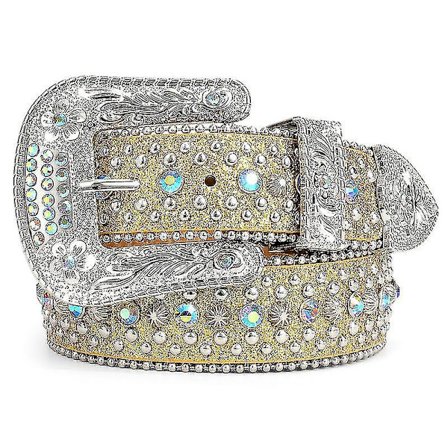 Strassivyö miehille ja naisille, länsimainen cowboy- ja cowgirl-tyylinen, kimaltava, niitattu nahkavyö farkuille ja housuille