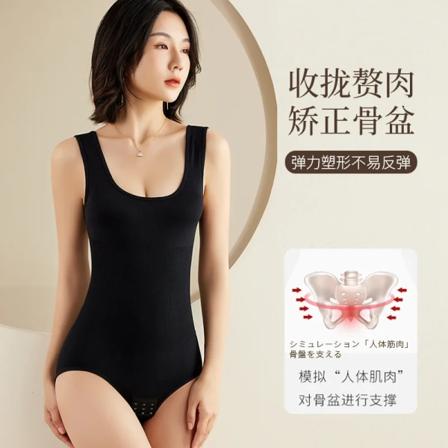 Stor storlek One Piece Body Shapewear Waist trainer Damkorsett Sömlösa magbyxor Grenspänne Slimmande underkläder Black M-L