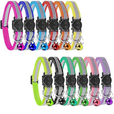 12 st Katt Halsband Med Klockor, ID-bricka Och Reflexremsa, Djurhalsband[D]