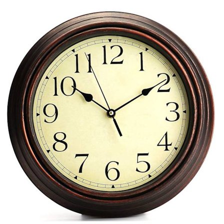 12-tommers rund klassisk klokke retro ikke-tikkende kvarts dekorativ veggklokke