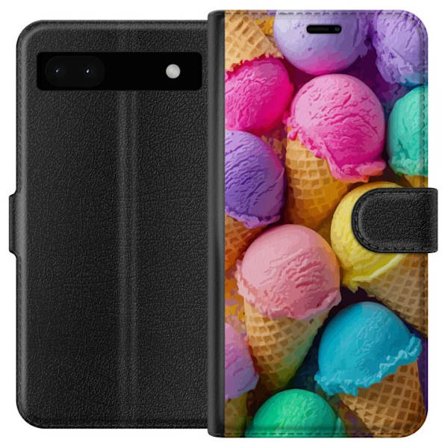 Google Pixel 6a Tegnebogsetui Rainbow Is motiv med farverige is i vaffel, sød, farverig og sommerlig dessertmotiv