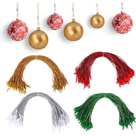 400 stk. Guld og Sølv Juletråd Juletræspynt Bøjle Hængeetiket Tråd Hurtiglås Reb Polyester Snore til Juledekoration, 20 cm