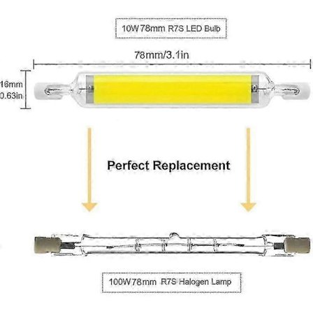 2-pakkauksen 10W 78mm R7S LED-lamput himmennettävät kylmävalkoiset 6000-6500K 100W halogeeni J78 -korvaavat, kaksisuuntaiset R7S-kantaiset putket, 360