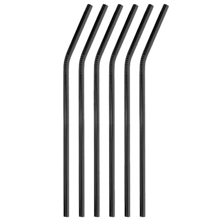6x Böjda Metall Sugrör - Svart