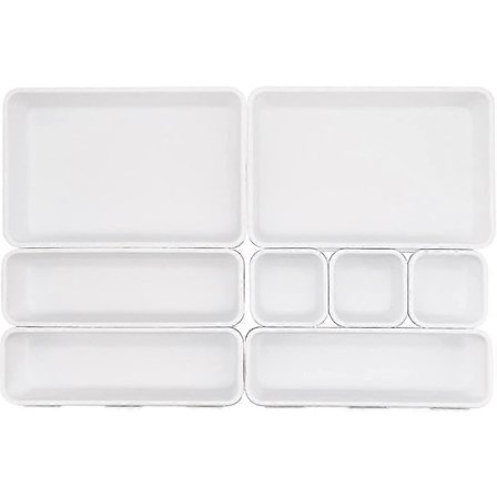 8-pack skrivbordslådeorganisatörer, lådavdelare med Acsergery i 3 storlekar, present