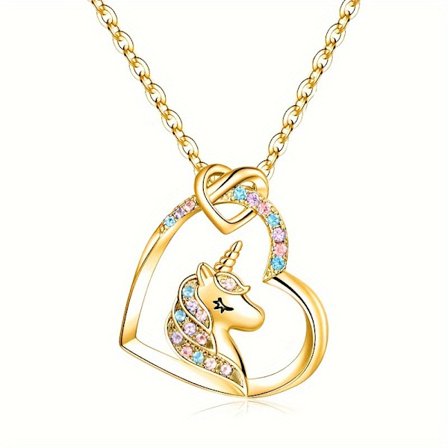 Fargerike hjerte-enhjørning-halskjeder for jenter, smykker bursdagsgave