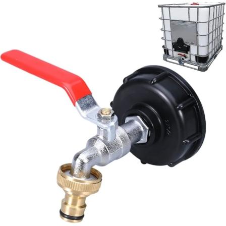 1000l tankhane med hane-adapter til haveslange, S60x6 Ibc hanetilslutning