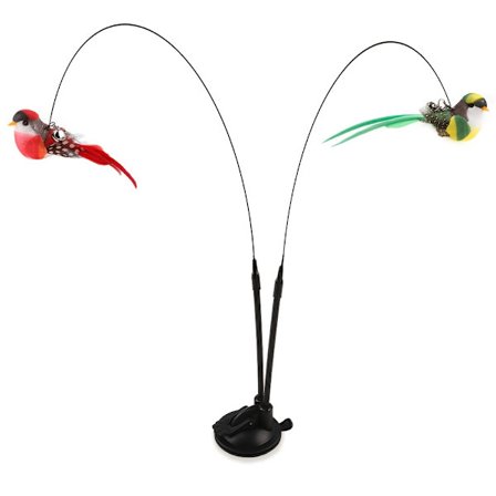 Interaktiivinen kissan leikkikeppi pitkällä kaksoissauvalla ja tehokkaalla imukupilla - Handsfree-kissalelu keinotekoisella höyhenkiinnikkeellä (