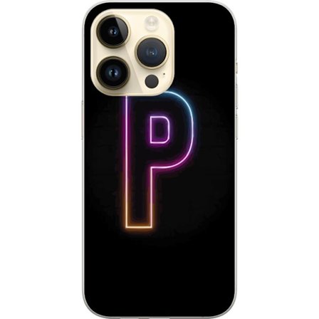 Yhteensopiva Puhelinkuori Apple Apple iPhone 15 Pro Minimaalinen neonkirjain P värin asteittaisella muutoksella ja valotehosteella mustaa taustaa vas
