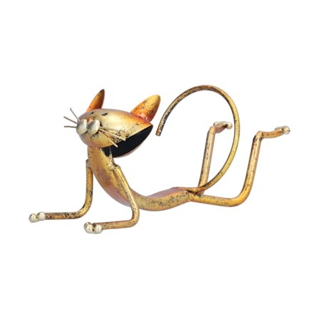 Vinreol Kat Form Statue Kunstværk Metal Statuette Dekoration Moderne Dyremodellering Håndværk Vinholder