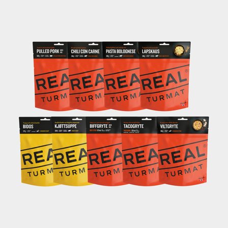 Confezione grande cibo liofilizzato / cibo da campeggio Real Turmat Pacchetto per amanti della carne, 9-pack, 4090 grammi