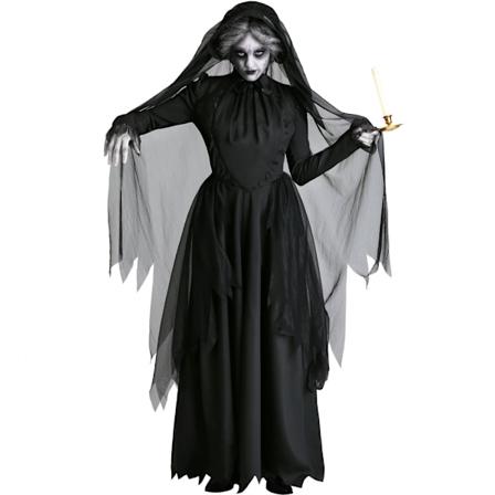 Spøkelsesbrudkostyme for kvinner Skummel zombie cosplay-kjole Svart Halloween vampyr hekseantrekk XXL