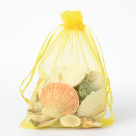 25 st Hangsydda Stora Gula organza påsar c.a 13x18 cm.