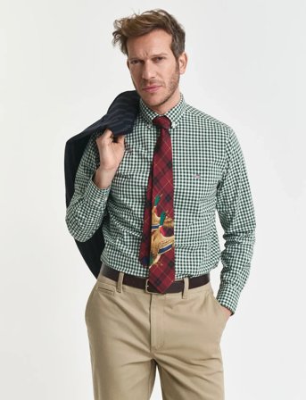 GANT Reg Classic Poplin Gingham Shirt - Green - M