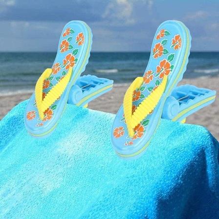 2-pakning strandklyper i plast, søte tøfler, solsengklyper, store klyper for klesvask, til ferie, strand og basseng