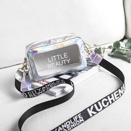 Dam Transparent PVC Axelväska Enkel Laser Letter Messenger Bag Tote Bag