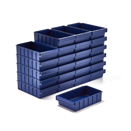 Aufbewahrungsbox DETAIL, passend für 5 Trennwände, 400x230x100 mm, blau, 24er Pack