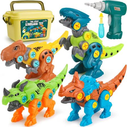 Ta fra hverandre dinosaur leker for barn med oppbevaringsboks elektrisk drill, DIY konstruksjonssett pedagogiske STEM-gaver for gutter jenter