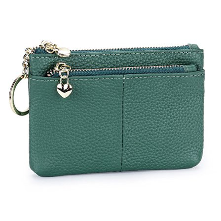 Dam PU Läder Dragkedja Mini Myntväska med Nyckelring Trippel Dragkedja Korthållare Plånbok