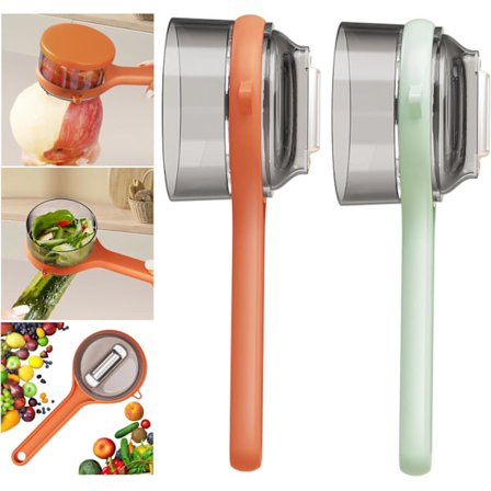 2 stk. Skrællekniv med opbevaringsboks, frugt- og grøntsagsskræller med beholder, dobbeltsidet multifunktionel skræller i rustfrit stål til 