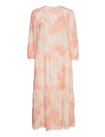 V-3/4 Slv Midi Tiered Dress Knelang Kjole Rosa GAP