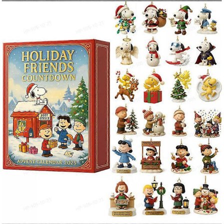 Joulun 2025 joulukalenteri - 24 päivän lähtölaskentakalenteri Snoopy-joulu yllätyslaatikko akryylikoristeet, joulukuusenkoriste joulu vauvalle