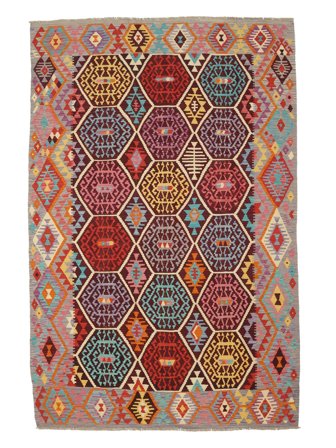 Tissé À La Main Kilim Afghan Old Style Tapis 209X303 De Laine Marron/Rouge Foncé