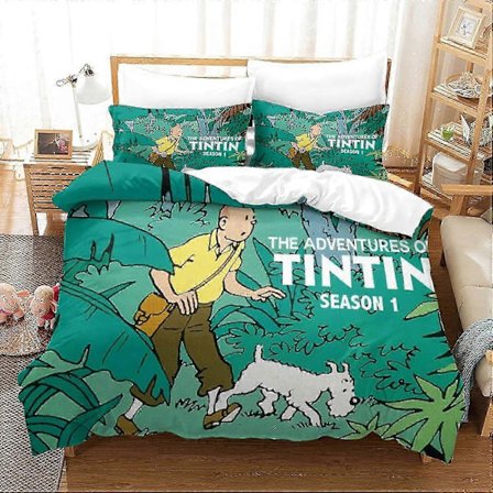 3D Tintins äventyr Tryckt Påslakan Filmaffisch Täcke Set Mjukt Mikrofiber Sängkläder Set för Barn Ungdom Vuxen Täcke Sovrum Deco
