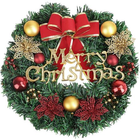 40CM Julekrans til Fordøren, Udendørs Julepynt Krans, Kunstig Gran Julekrans Julegirlander med Klokker