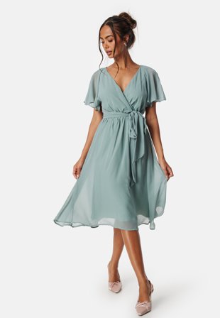 Goddiva Flutter Chiffon Midi Dress Dusty green L (UK14)