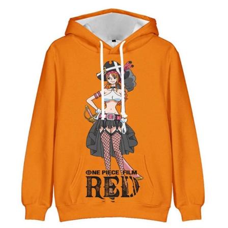2023 Ny Anime One Piece Casual Huvtröja 3D digitalt tryck orange S