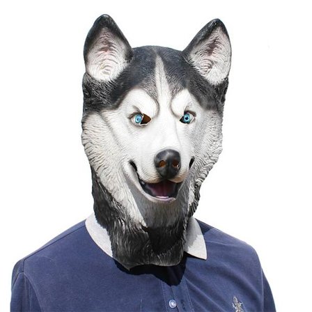 Halloweenmask, Husky Hund Latex Djurhuvud Mask Nyhet Kostym