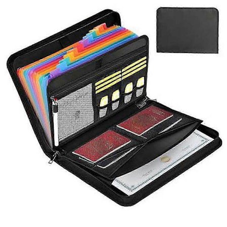 Brandsikker harmonika filorganisator med lås - Bærbar ekspanderende mappe med 13 lommer til papirarbejde og virksomhedsopbevaring