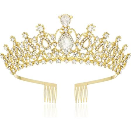 Tiara krystallkrone med rhinstenkam, egnet for brudeskrone, bryllup, ball, barnekroner, prinsessekrone