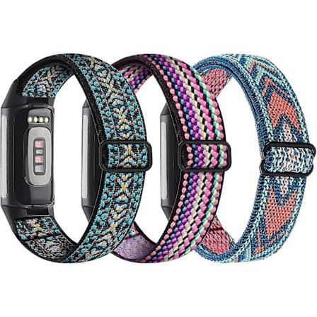 3-pack Elastiska Nylonband för Fitbit Charge 5 - Justerbara, Andningsbara Ersättningsband i Tyg